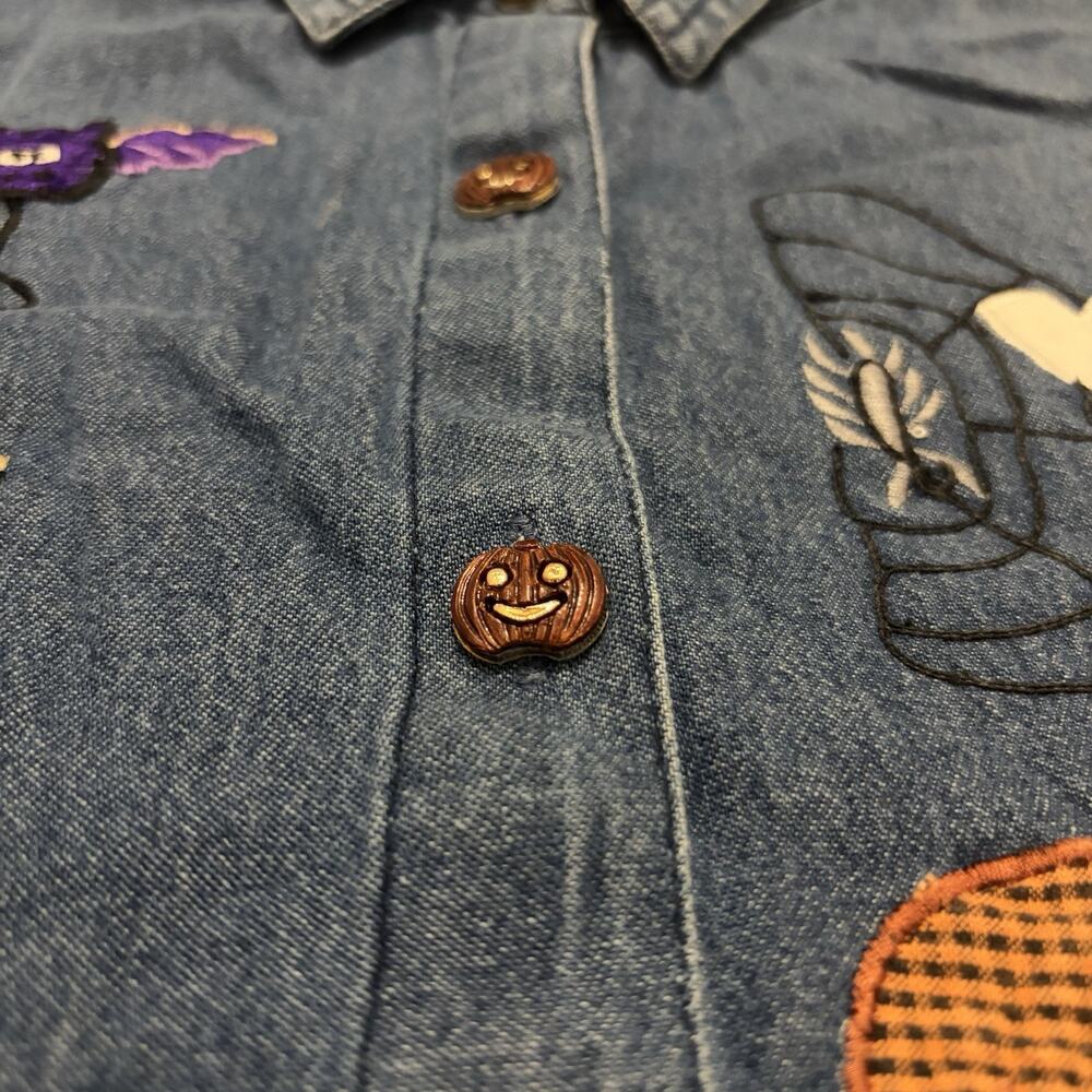 Tantrums Halloween Denim 3/4 Sleeve Size 2X Trick Or Treat Ghosts Vintage - Picture 3 of 8